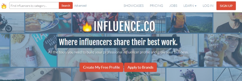 influence.co homepage in 2018